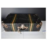 Vtg Tin Covered Suitcase/Travel Trunk