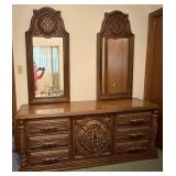 1970s Spanish Colonial Revival Oak Triple Dresser