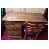 Wooden Desk with Four Drawers and Chair