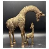 Pair of Brass Giraffe Figurines-Momma & Baby