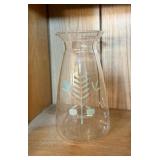 VTG Pyrex Glass Carafe With Blue Decorative Motif