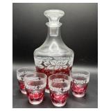 French mid-century decanter & cordial glasses set