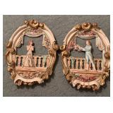 Pair 1960s Jayess United Chalkware Wall Plaques