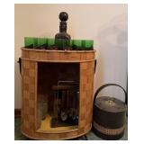 Vintage woven wood basket bar set