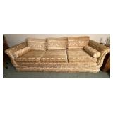 1970s Gold Damask Tuxedo Sofa w/Bolster Pillows