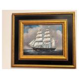 Framed Maritime Scene w/ Multi-Masted Sailing Ship