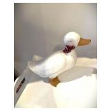 Painted Wood Style Duck Figurine with Bowtie