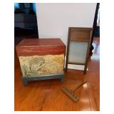 Painted Wooden Storage Chest and Washboard