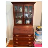 Wooden Secretary Desk With Glass Hutch