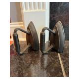 2 Cast Iron Sad Irons with Handles