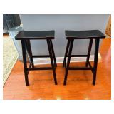 Two Black Wooden Bar Stools
