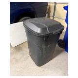 Black Plastic Trash Bin with Lid and Wheels