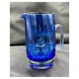 Mouth Blown Brock Crystal Blue Glass Pitcher