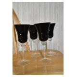 Set of 4 Black and Clear Glass Wine Glasses