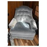 Vtg Broyhill Blue Velvet Swivel Rocker Chair