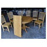 Solid Oak Dining Table w/ 6 Chairs & Leaf