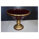 Large Red Crackle Glass Pedestal Vase