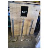 3 Metal Stancion Posts w/ Exit Sign