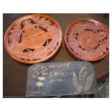 Carved Wooden Plates and Plaque