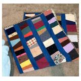 Handmade Patchwork Quilt with Blue Stripes