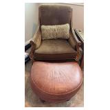 Fine Furniture Armchair w/Scroll Arms & Ottoman