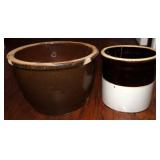 Stoneware Crock & Bowl with Brown Glaze