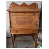 Oak Secretary Desk With Carved Detail