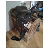 Horse Saddle with Wooden Stand