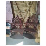 2 Matching 3-Tiered Wood Carved Shelves