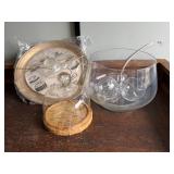 Glass Punch Bowl Set and Chip Tray