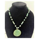 Jade Beaded Necklace With Engraved Pendant