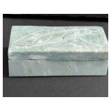 Green Stone Trinket Box with Carved Feather