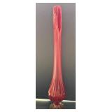 Red Glass Swung Vase With Ribbed Design