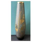 Textured Gray Vase with Gold Leaf Design