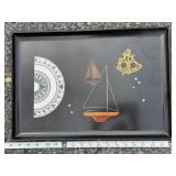 Black Metal Tray with Nautical Motifs