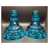 Blue Pressed Glass Candleholders