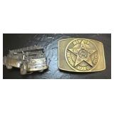 Bronze Fire Truck and Police Belt Buckles