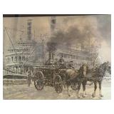 Framed Steamboat Scene Print with Horses