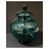 Blue Glass Lidded Jar with Finial