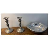 Pewter Candlesticks and Wilton Armetale Bowl