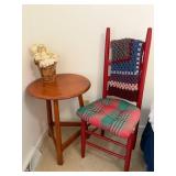 Red Ladder-Back Chair and Round Wood Table