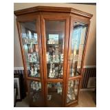 Oak Finish Curio Cabinet with Glass Panels