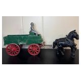 Cast Iron Horse-Drawn Wagon Toy