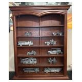 Wooden Display Case with metal Fire Trucks