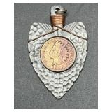 1892 Indian Head Penny Arrowhead Pendant