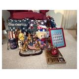 Patriotic Decor and Firefighter Figurines