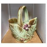 McCoy Ceramic Basket with Leaf Motif