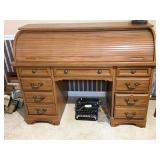 Wood Roll-Top Desk with Drawers