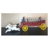 Cast Iron Horse-Drawn Fire Wagon Toy