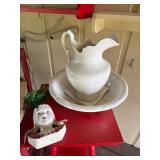 White Ceramic Basin and Pitcher Set